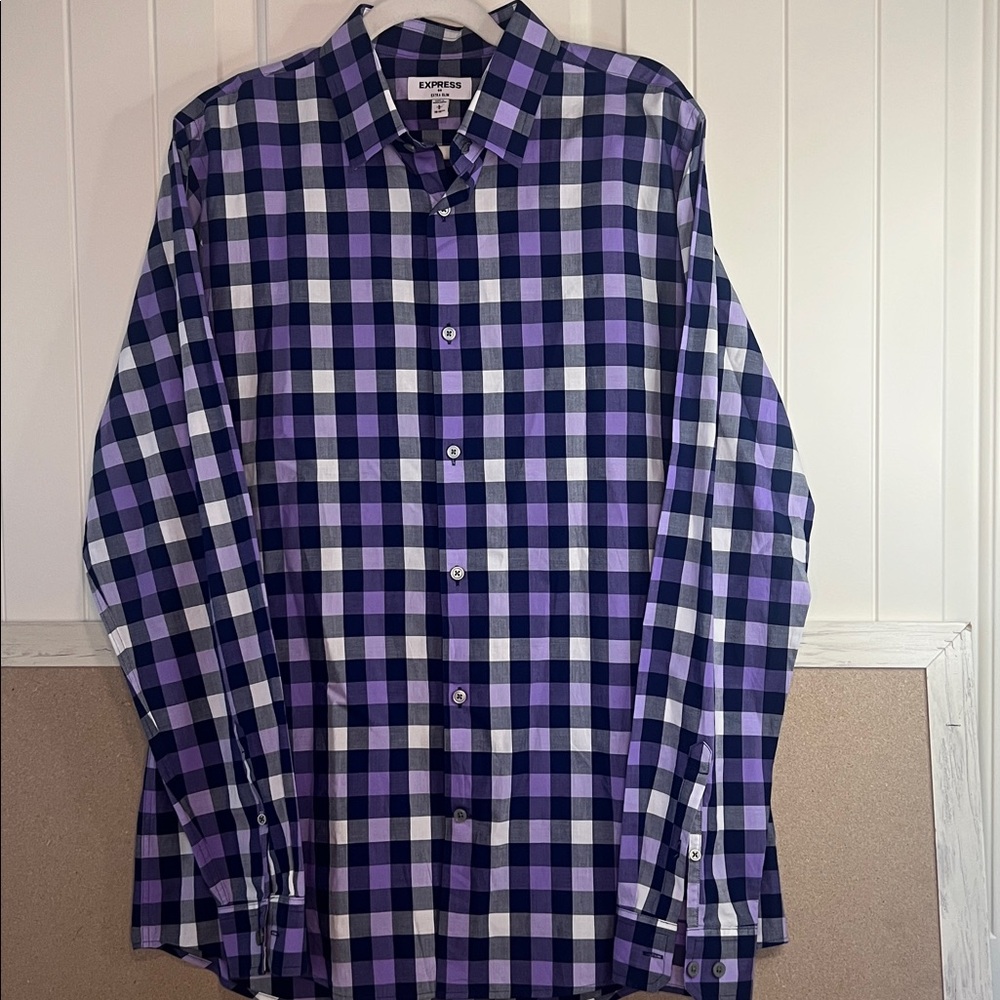 Express Purple and Black Plaid Men's Shirt Extra slim